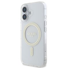 Guess Zadní kryt IML Glitter Ring MagSafe pro iPhone 16 Transparent