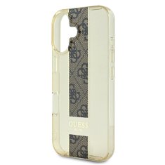 Guess Zadní kryt IML Middle 4G Stripe pro iPhone 16 Brown