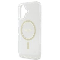 Guess Zadní kryt IML Glitter Ring MagSafe pro iPhone 16 Transparent