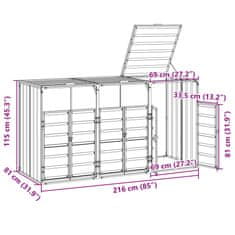 Vidaxl Box na 3 popelnice antracitový 216 x 81 x 115 cm ocel