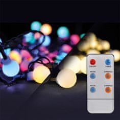 Solight Solight LED 2v1 venkovní vánoční řetěz, koule, dálkový ovladač, 100LED, RGB plus bílá, 10m plus 5m, 8 funkcí, IP44 1V08-RGB