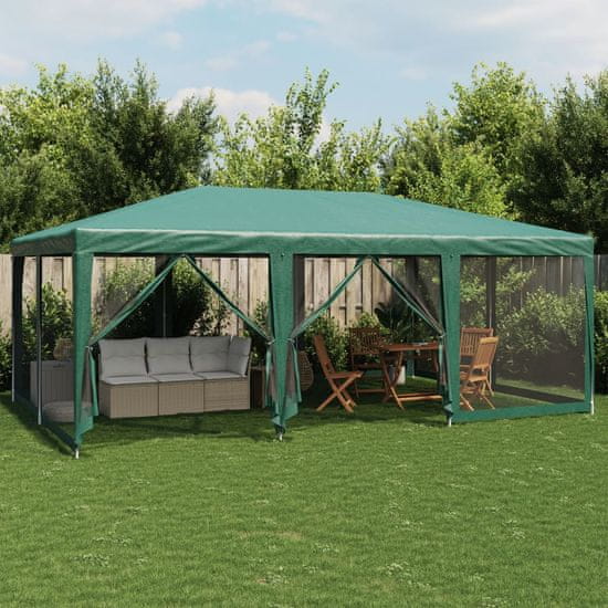 shumee vidaXL Party stan s 10 síťovanými bočnicemi zelený 6 x 4 m HDPE