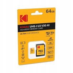 Kodak Karta KODAK MicroSDXC Micro SDXC MicroSD 64GB UHS-I U3 V30 A1 + ADAPTÉR