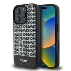 DKNY Zadní kryt PU Leather Repeat Pattern Bottom Stripe MagSafe pro iPhone 16 Pro Max Black