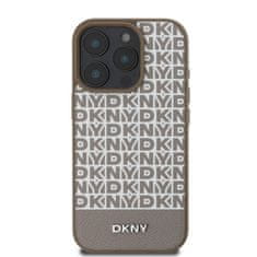 DKNY Zadní kryt PU Leather Repeat Pattern Bottom Stripe MagSafe pro iPhone 16 Pro Max Brown