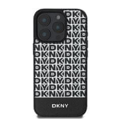 DKNY Zadní kryt PU Leather Repeat Pattern Bottom Stripe MagSafe pro iPhone 16 Pro Max Black