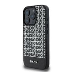 DKNY Zadní kryt PU Leather Repeat Pattern Bottom Stripe MagSafe pro iPhone 16 Pro Max Black