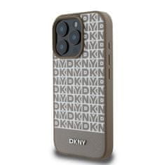 DKNY Zadní kryt PU Leather Repeat Pattern Bottom Stripe MagSafe pro iPhone 16 Pro Brown