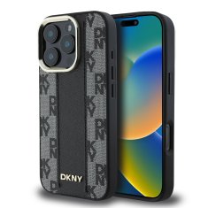 DKNY Zadní kryt PU Leather Checkered Pattern Magsafe pro iPhone 16 Pro Max Black