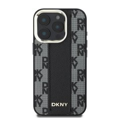 DKNY Zadní kryt PU Leather Checkered Pattern Magsafe pro iPhone 16 Pro Black