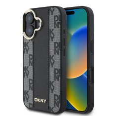 DKNY Zadní kryt PU Leather Checkered Pattern Magsafe pro iPhone 16 Plus Black