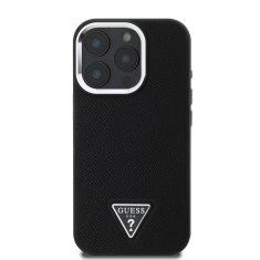 Guess Zadní kryt PU Grained Triangle Logo pro iPhone 16 Pro Black