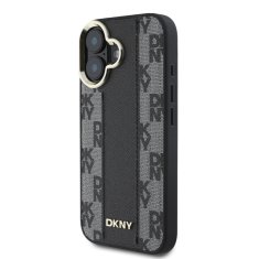 DKNY Zadní kryt PU Leather Checkered Pattern Magsafe pro iPhone 16 Plus Black