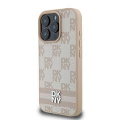 DKNY Zadní kryt PU Leather Checkered Pattern and Stripe pro iPhone 16 Pro Pink