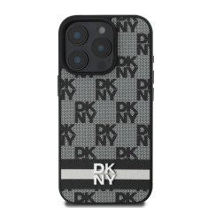 DKNY Zadní kryt PU Leather Checkered Pattern and Stripe pro iPhone 16 Pro Max Black