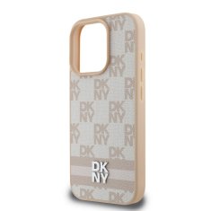 DKNY Zadní kryt PU Leather Checkered Pattern and Stripe pro iPhone 16 Pro Max Pink