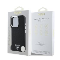 Guess Zadní kryt PU Grained Triangle Logo pro iPhone 16 Pro Black