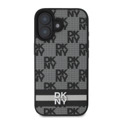 DKNY Zadní kryt PU Leather Checkered Pattern and Stripe pro iPhone 16 Black