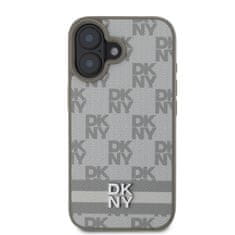 DKNY Zadní kryt PU Leather Checkered Pattern and Stripe pro iPhone 16 Beige