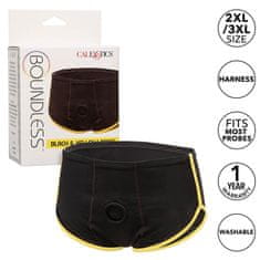 Lovetoy CalExotics Boundless Briefs (Black & Yellow), unisex boxerky se strapon otvorem 2XL/3XL