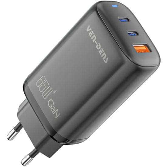 Ven Rychlonabíječka Ven-Dens GaN Pro 65W s 2x USB-C a USB - Černá KP34295