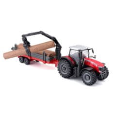 BBurago Farm 10cm Traktor Massey FERGUSSON 8740S - wood trailer