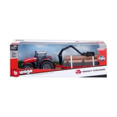 BBurago Farm 10cm Traktor Massey FERGUSSON 8740S - wood trailer