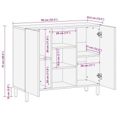 Vidaxl Příborník 90 x 33,5 x 75 cm masivní hrubé mangovníkové dřevo