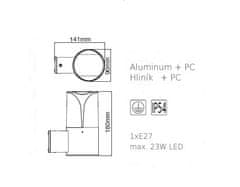 ACA Lightning  Zahradní nástěnné svítidlo PHOIBE max. 40W/E27/230V/IP54, tmavě šedé