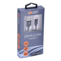 Solight  USB kabel, USB 2.0 A konektor - USB B micro konektor, blistr, 2m