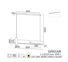 ACA  Závěsné svítidlo LINEA max. 1x35W/GU10 + LED 18W/230V/3000K/1440Lm/IP20, černý mramor