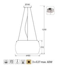 ACA  Závěsné svítidlo PONTIAC 3x60W/E27/230V/IP20, bílá barva