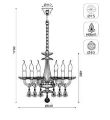 ACA  Křišťálový lustr LOMPELIA max. 6x40W/E14/230V/IP20, zlatý