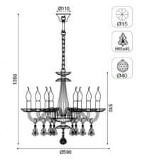 ACA  Křišťálový lustr LOMPELIA max. 8x40W/E14/230V/IP20, barva chromu