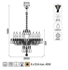 ACA  Křišťálový lustr TULIA max. 8x40W/E14/230V/IP20, barva chromu