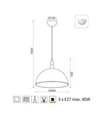 ACA  Závěsné svítidlo MANHATTAN max. 3x40W/E27/230V/IP20, bílý mramor