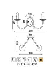 ACA  Nástěnné svítidlo ACCRA max. 2x40W/E14/230V/IP20