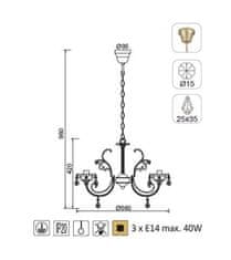 ACA  Závěsné svítidlo FABERGE max. 3x40W/E14/230V/IP20