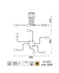 ACA  Stropní svítidlo COBRA max. 6x60W/E27/230V/IP20