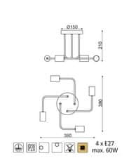 ACA  Stropní svítidlo COBRA max. 4x60W/E27/230V/IP20