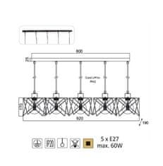 ACA  Závěsné svítidlo ANDY max. 5x60W/E27/230V/IP20