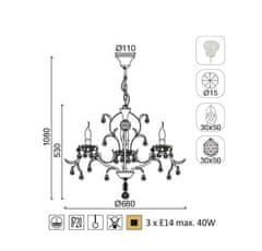 ACA  Závěsný lustr SARDINIA max. 3x40W/E14/230V/IP20