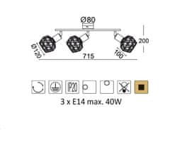 ACA  Přisazené bodové svítidlo ALADDIN max. 3x40W/E14/230V/IP20, barva mědi