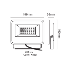 ACA Lightning  LED venkovní slim reflektor V 50W/230V/3000K/5000Lm/120°/IP66, černý