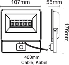 ACA Lightning  LED venkovní reflektor V 20W/230V/4000K/2070Lm/120°/IP66, senzor pohybu, černý