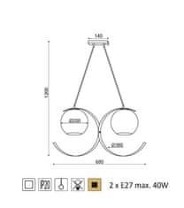 ACA  Závěsné svítidlo IPARELLE max. 2x40W/E27/230V/IP20