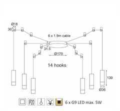 ACA  Závěsné svítidlo TERES max. 6x5W/G9/230V/IP20