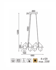 ACA  Závěsné svítidlo POLYGON max. 4x25W/G9/230V/IP20