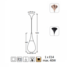 ACA  Závěsné svítidlo ATENA, barva mědi, průměr 16 cm