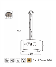 ACA  Závěsné svítidlo DIONE max. 3x60W/E27/230V/IP20